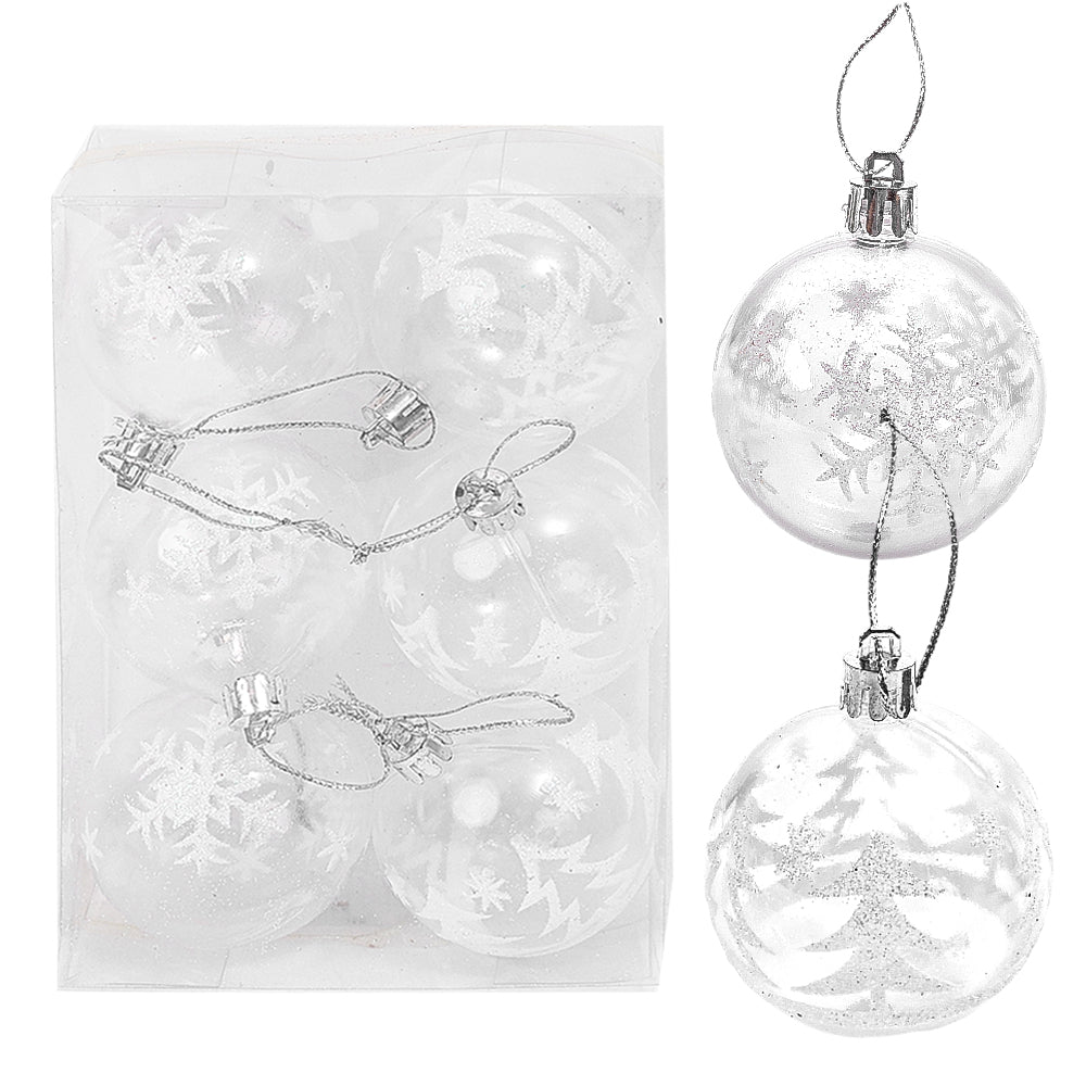 6PCS White Christmas Ball Plastic Snowflake Balls