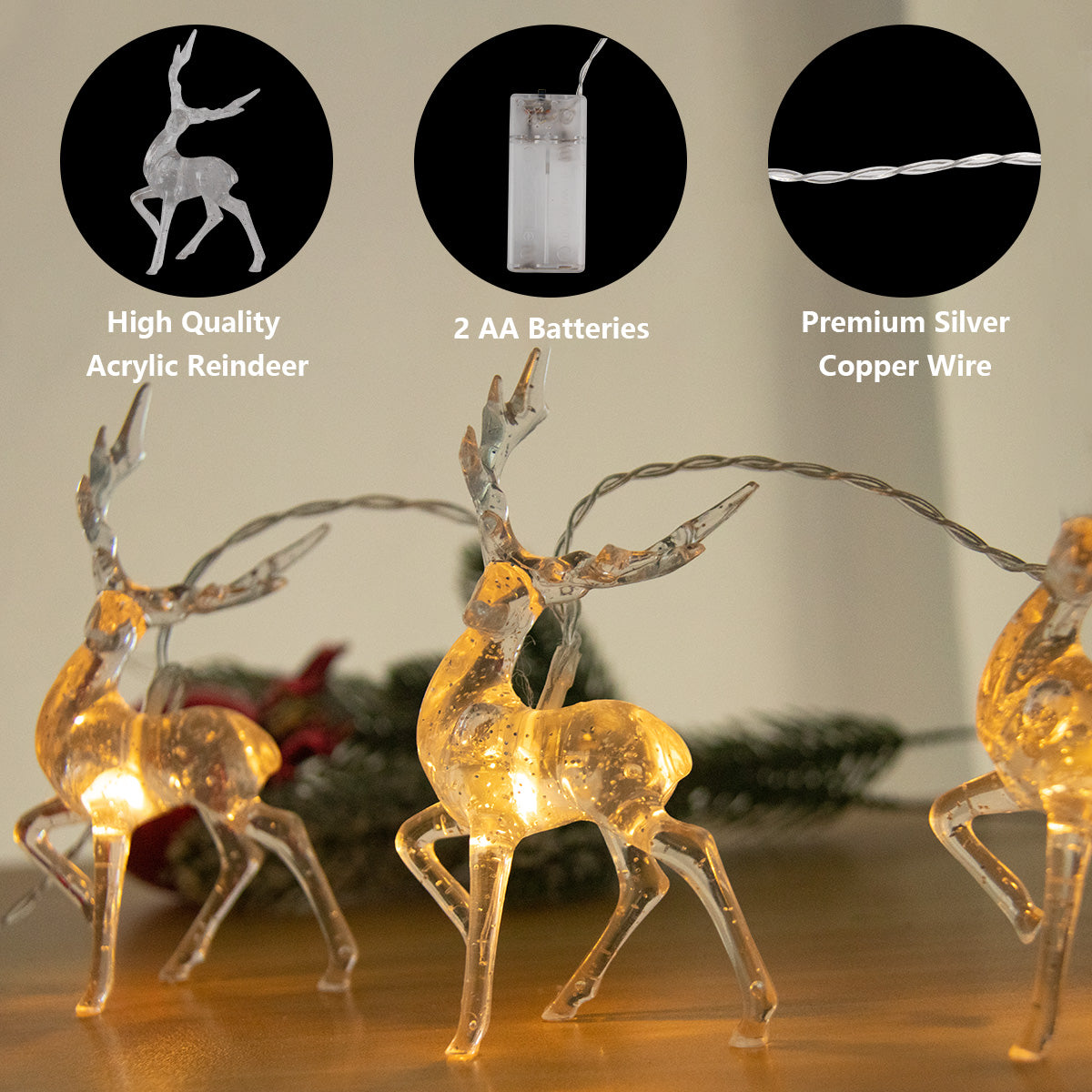 1.5M 10LED Christmas Fairy Light Reindeer String Lights